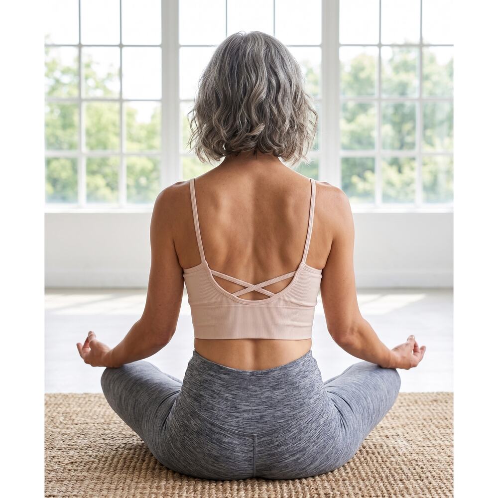 Athleta Aurora Seamless Cami Tank Medium Beige Ribbed Crop Yoga Sport Balletcore